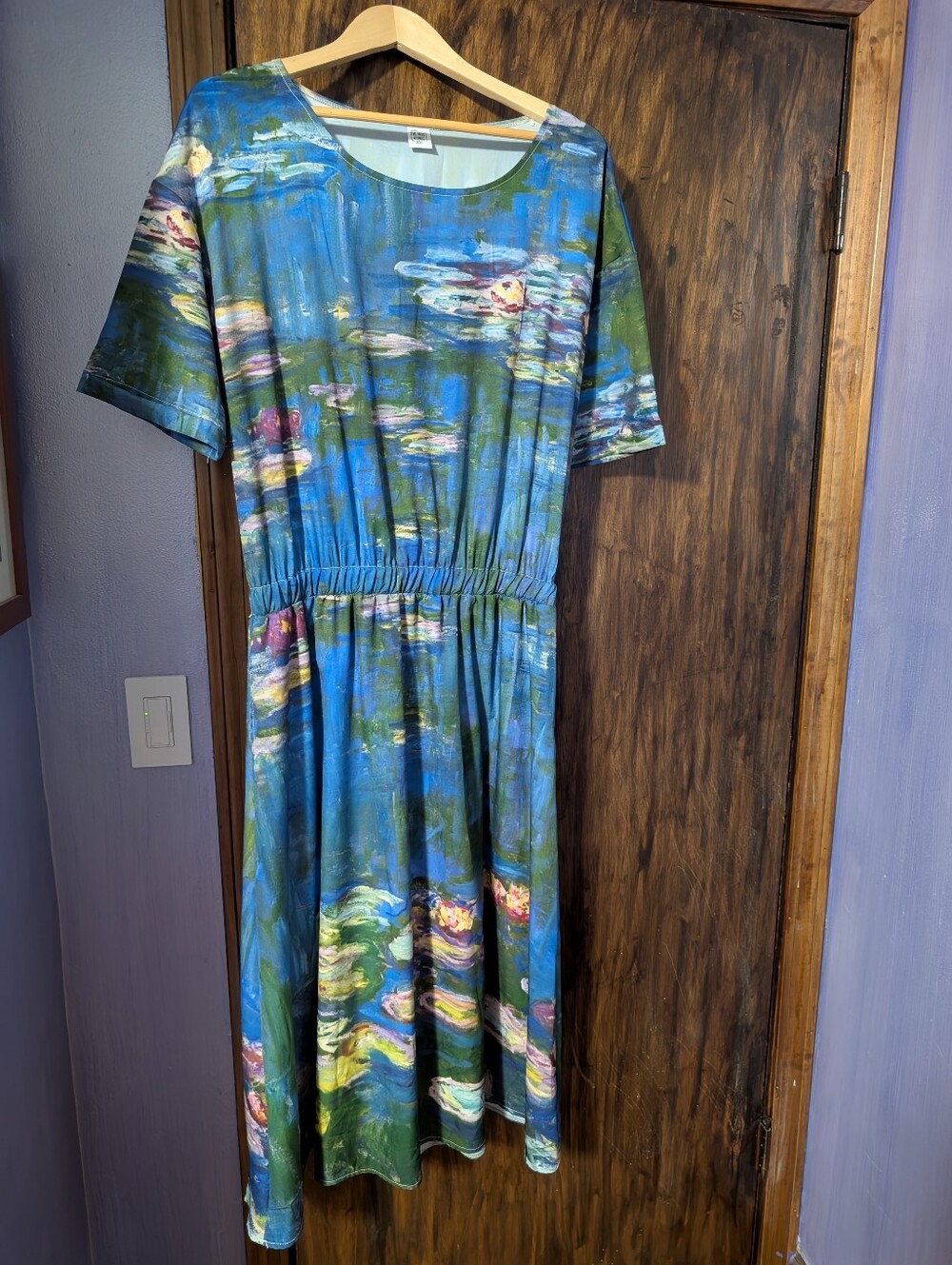 Monet Inspired Blue & Green Watercolor Midi Dress